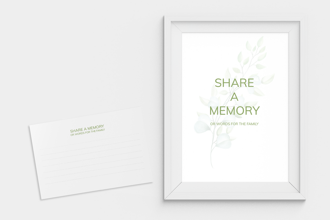 Greenery Share-a-Memory Sign and Cards Funeral Template