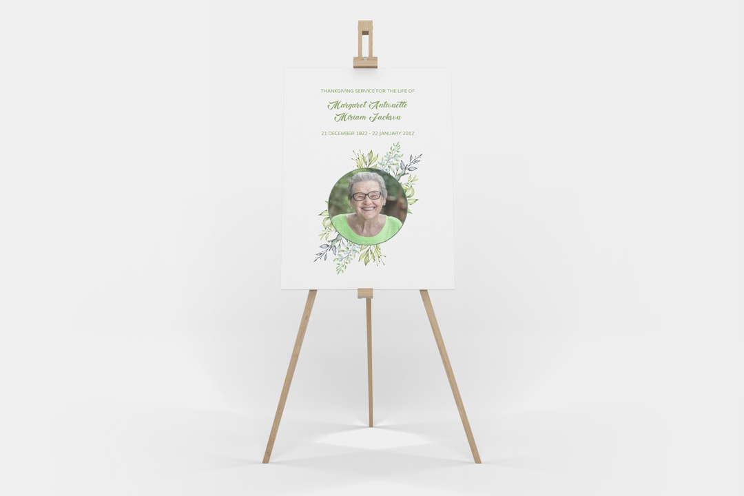 Crea un cartello di benvenuto funebre/commemorativo personalizzato con il nostro modello digitale - Personalizza con la foto e il testo della persona amata 1002