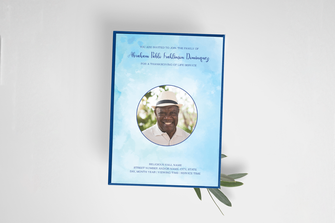 Blue Watercolor Funeral Invitation Template