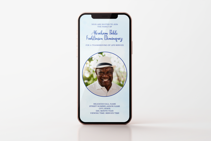 Blue Watercolor Funeral Invitation Template