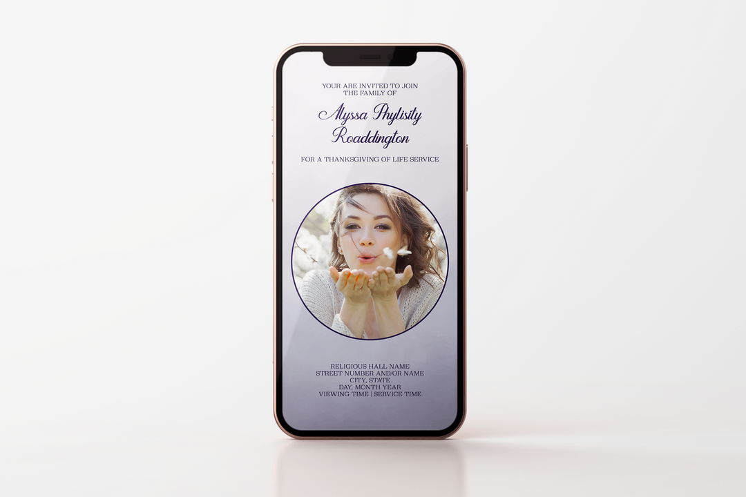 Plantilla de invitación para funeral digital personalizable 1004