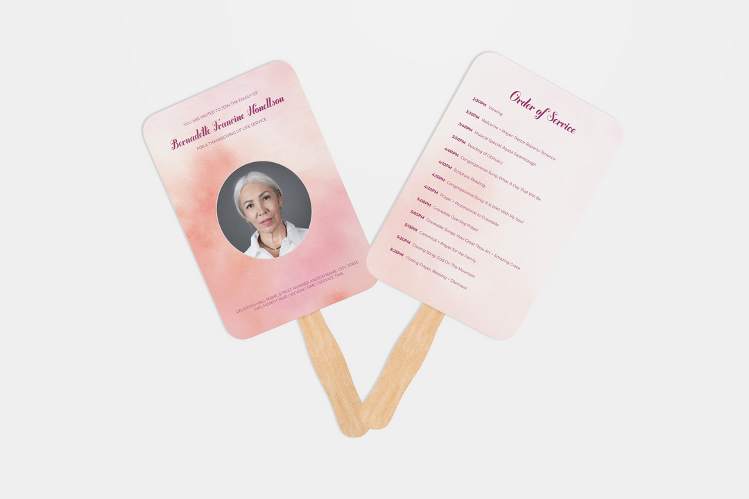 Pink Cloud Hand Fan Editable Obituary Template