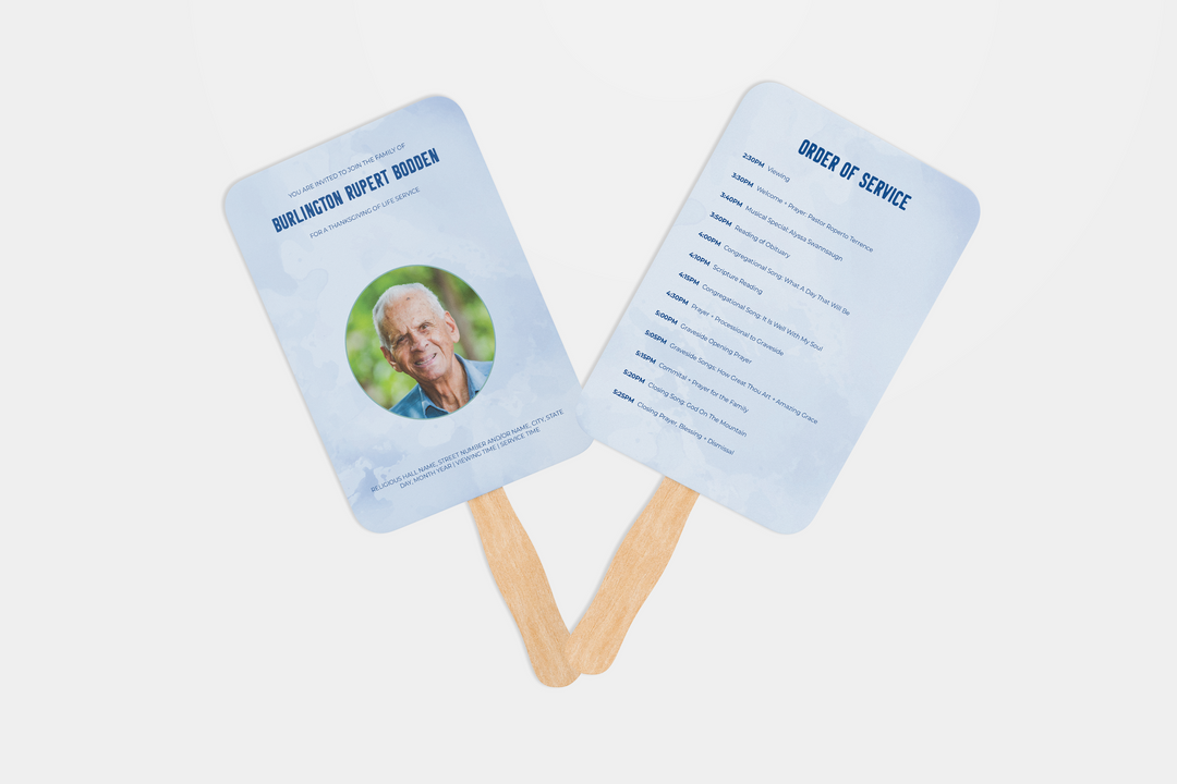 Blue Sky Hand Fan Editable Obituary Template
