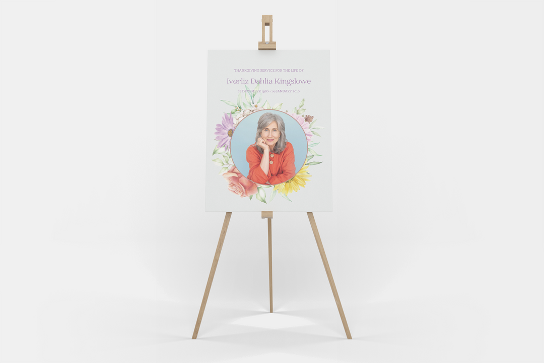 Crea un cartello di benvenuto funebre/commemorativo personalizzato con il nostro modello digitale - Personalizza con la foto e il testo della persona amata 1009