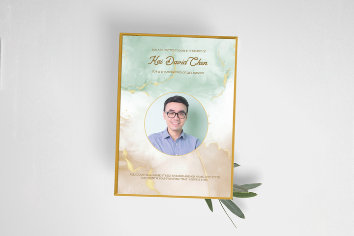 Green and Gold Marble Funeral Invitation Template