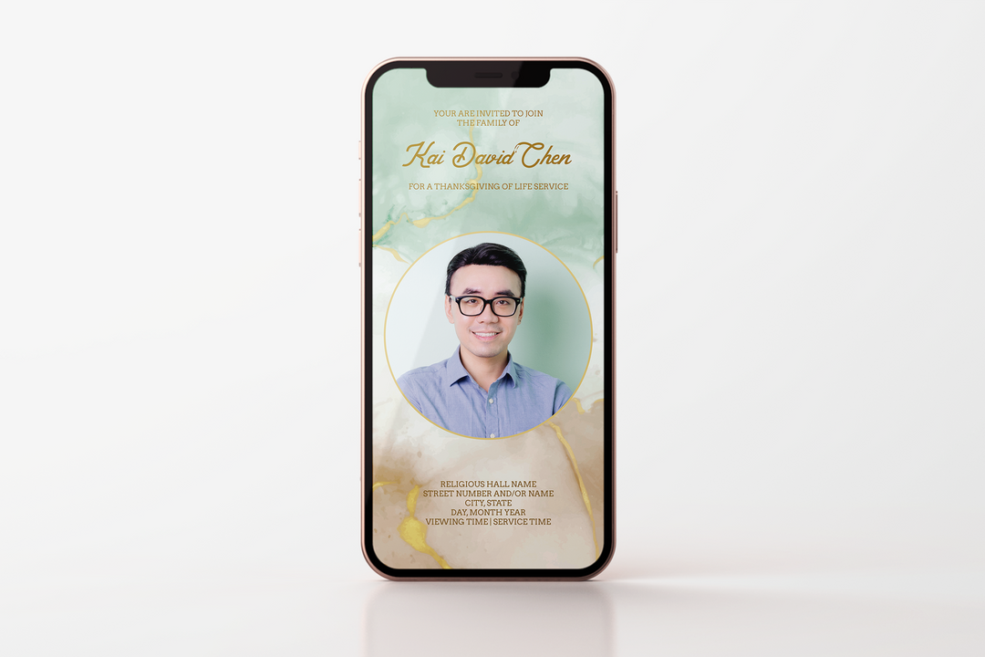 Green and Gold Marble Funeral Invitation Template