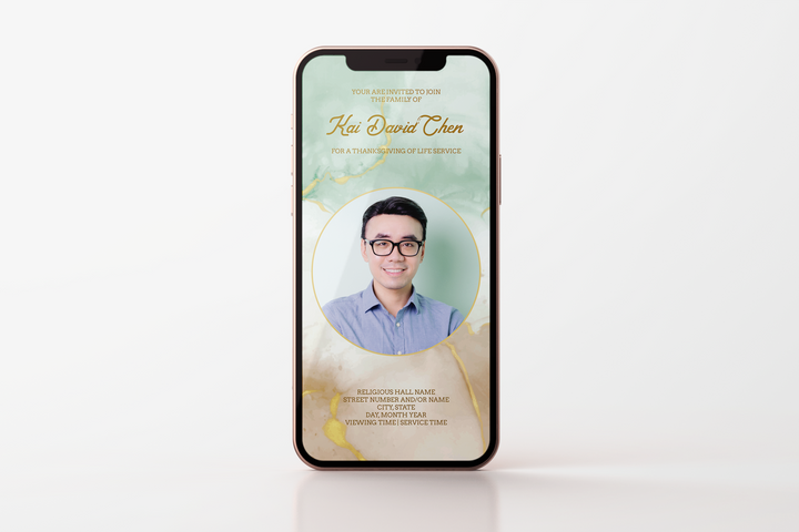 Green and Gold Marble Funeral Invitation Template