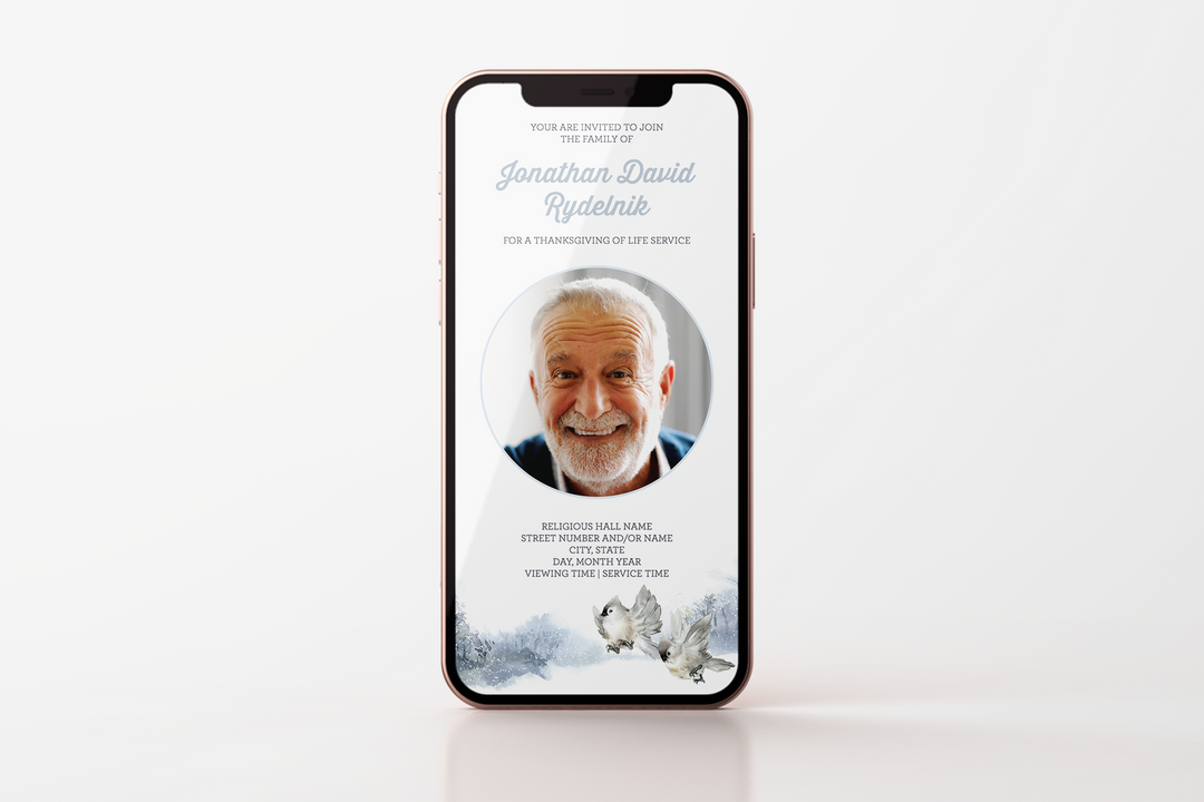 Winter Bird Funeral Invitation Template