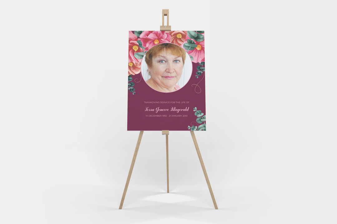 Crea un cartello di benvenuto funebre/commemorativo personalizzato con il nostro modello digitale - Personalizza con la foto e il testo della persona amata 1016