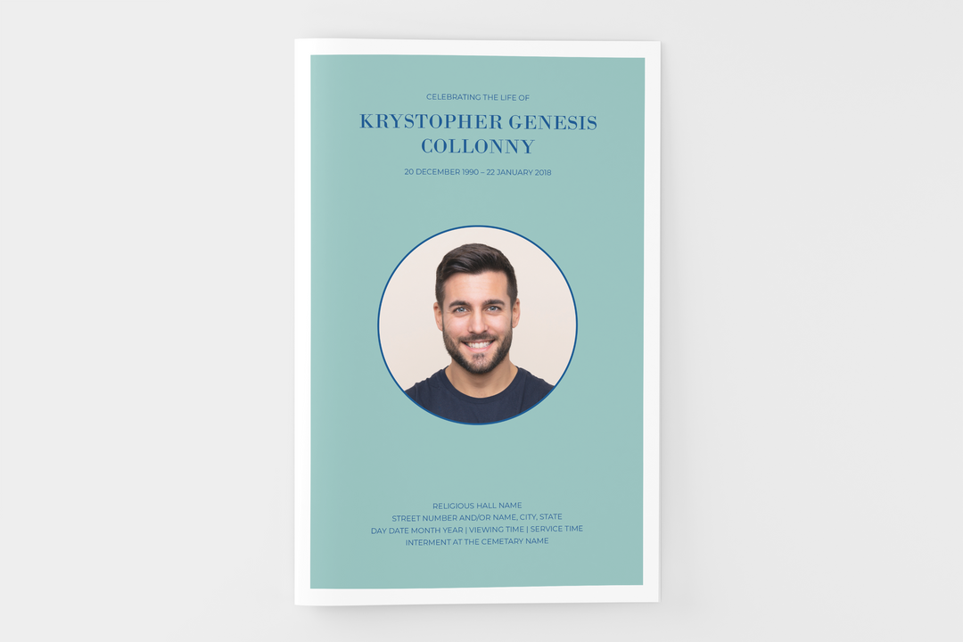 Crea un piccolo programma funebre/commemorativo personalizzato di 4 pagine con il nostro modello digitale stampabile 1008