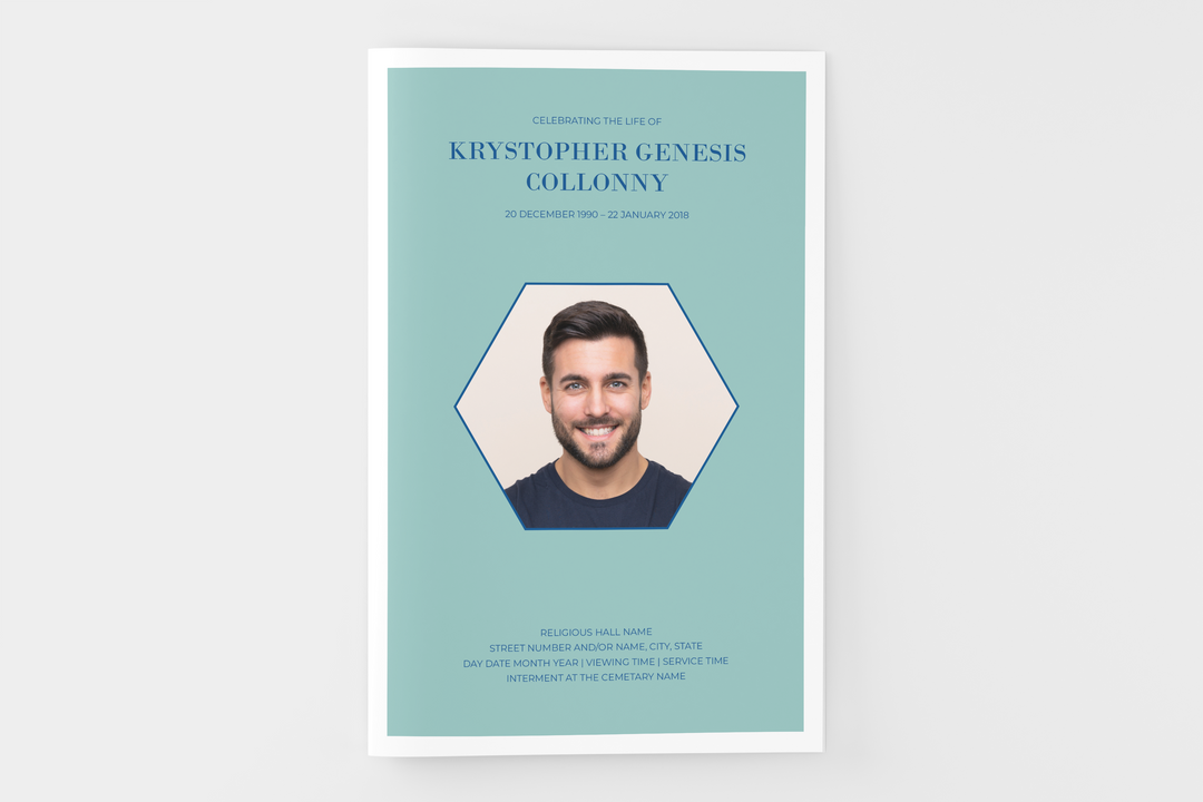 Crea un piccolo programma funebre/commemorativo personalizzato di 4 pagine con il nostro modello digitale stampabile 1008