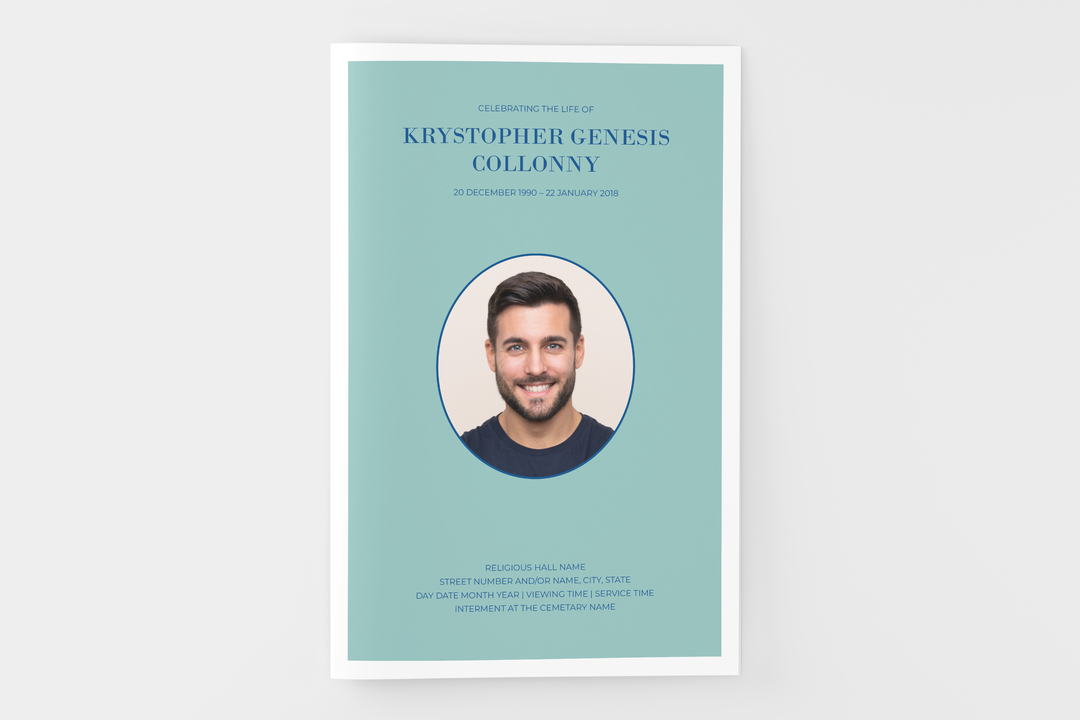 Crea un piccolo programma funebre/commemorativo personalizzato di 4 pagine con il nostro modello digitale stampabile 1008