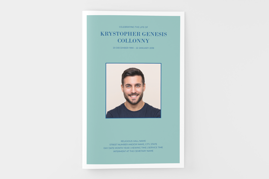 Crea un piccolo programma funebre/commemorativo personalizzato di 4 pagine con il nostro modello digitale stampabile 1008