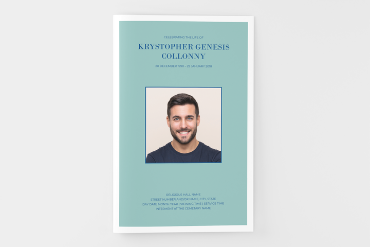 Crea un piccolo programma funebre/commemorativo personalizzato di 4 pagine con il nostro modello digitale stampabile 1008