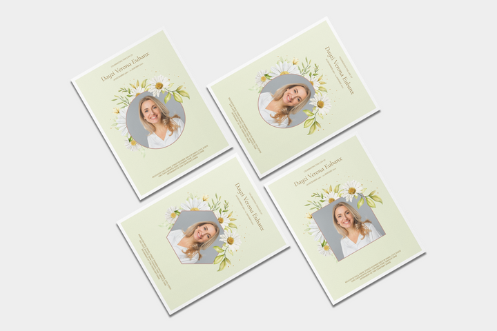 Daisy Deluxe 8-Piece Funeral Template Bundle | Large 8-Page Program, Slideshow, Death Announcement, Invitation, Bookmark Welcome Sign, Share-a-Memory Set, Thank You Card