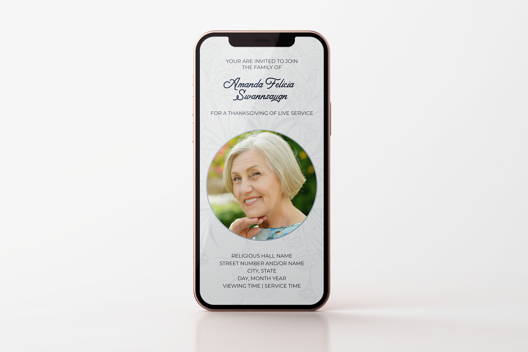 Plantilla de invitación de funeral digital personalizable 1001