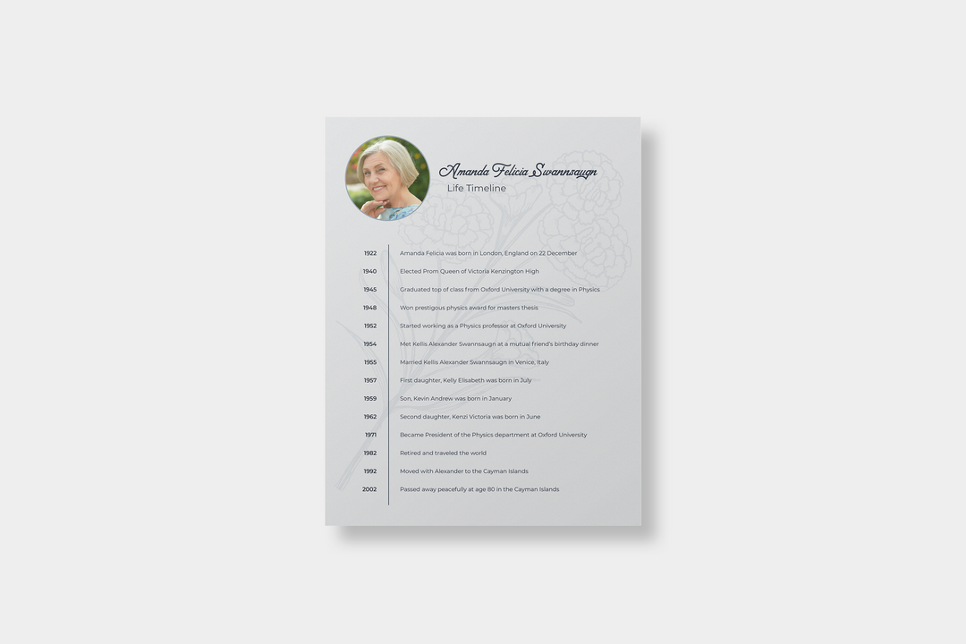 Floral Life Timeline Obituary Template