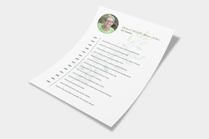 Greenery Life Timeline Obituary Template