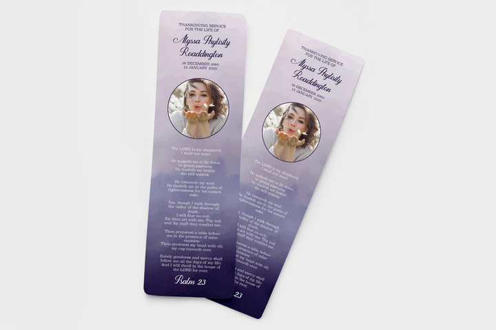 Purple Haze Bookmark Template Customizable Funeral Keepsake