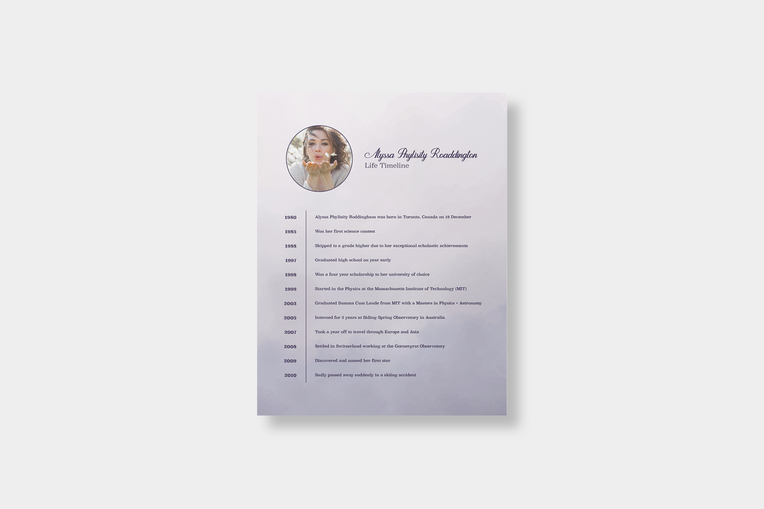 Purple Haze Life Timeline Obituary Template