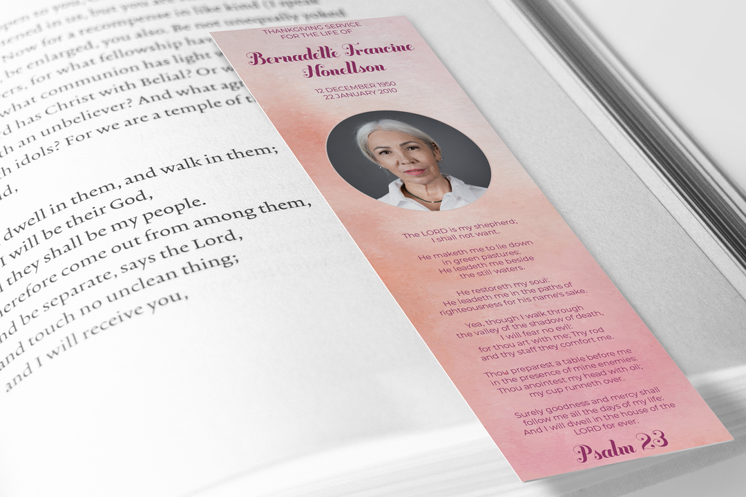 Pink Cloud Bookmark Template Customizable Funeral Keepsake