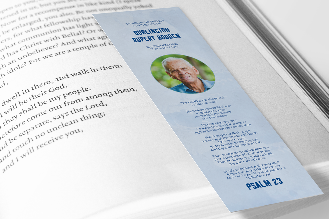 Blue Sky Bookmark Template Customizable Funeral Keepsake