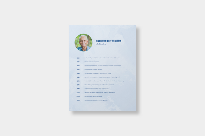 Blue Sky Life Timeline Obituary Template