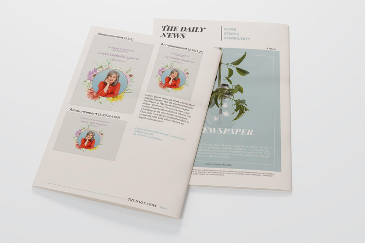 Wildflower Wreath Newspaper Style Death Announcement Template