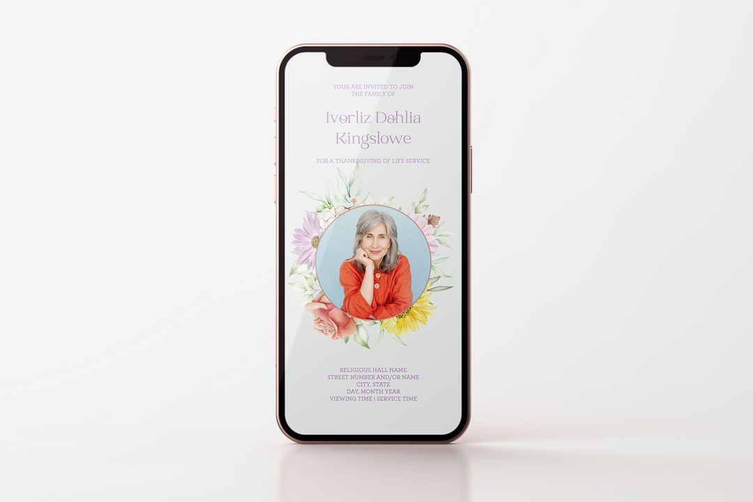Plantilla de invitación para funeral digital personalizable 1009