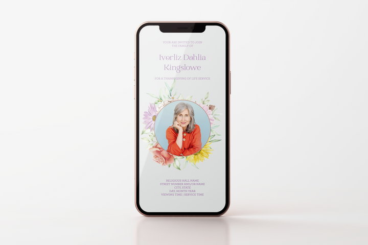 Plantilla de invitación para funeral digital personalizable 1009
