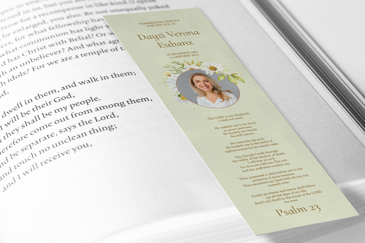 Daisy Bookmark Template Customizable Funeral Keepsake