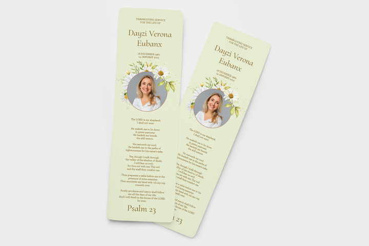 Daisy Bookmark Template Customizable Funeral Keepsake