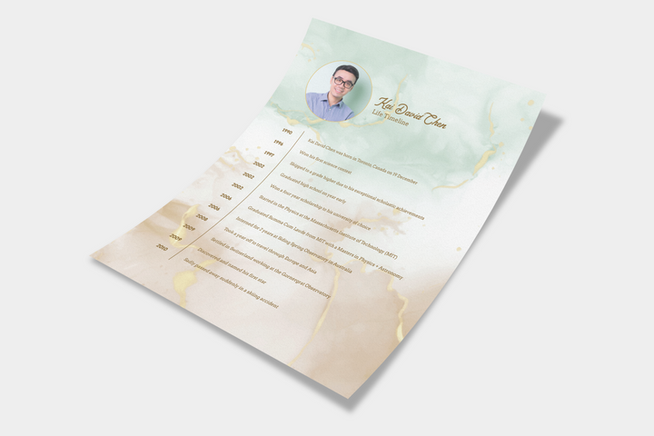 Green and Gold Marble Life Timeline Obituary Template