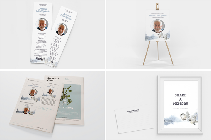 Erstellen Sie eine personalisierte Trauerfeier mit unserem digitalen Vorlagenpaket: Kleines 8-seitiges Programm, Diashow, Karten, Ankündigungen und Erinnerungsset 1013