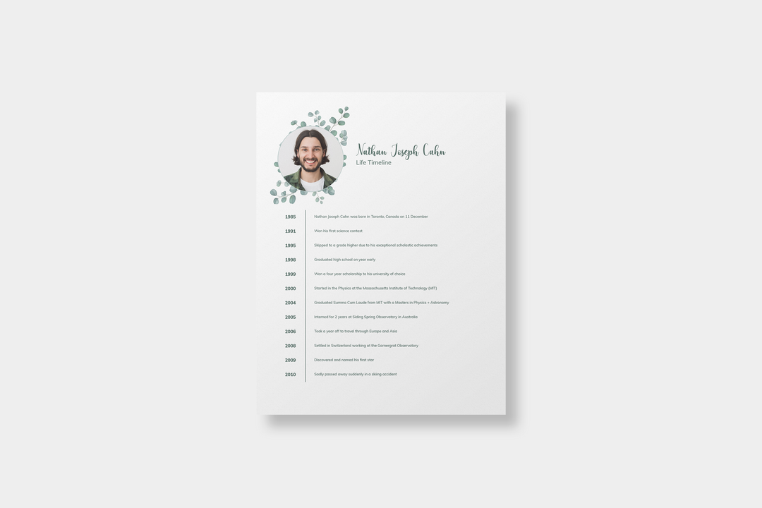 Eucalyptus Life Timeline Obituary Template