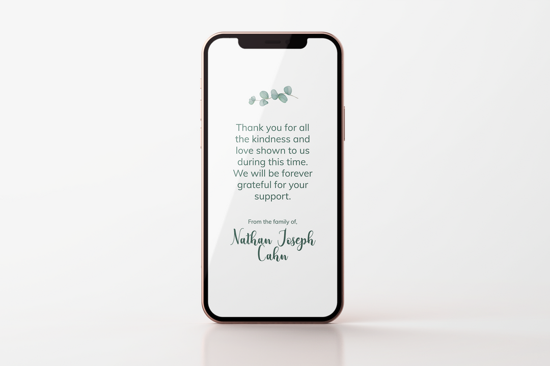 Cree tarjetas de agradecimiento personalizadas para funerales o memoriales con nuestra plantilla digital 1014