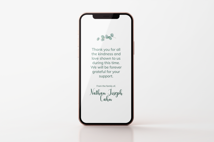 Cree tarjetas de agradecimiento personalizadas para funerales o memoriales con nuestra plantilla digital 1014