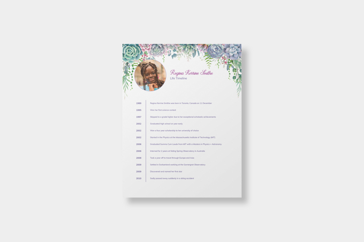 Lush Succulent Life Timeline Obituary Template