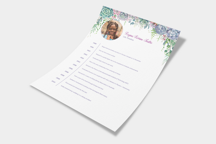 Lush Succulent Life Timeline Obituary Template