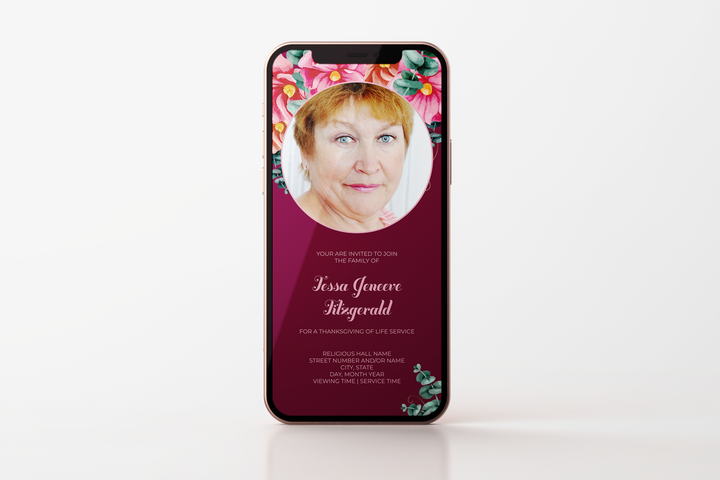 Plantilla de invitación para funeral digital personalizable 1016