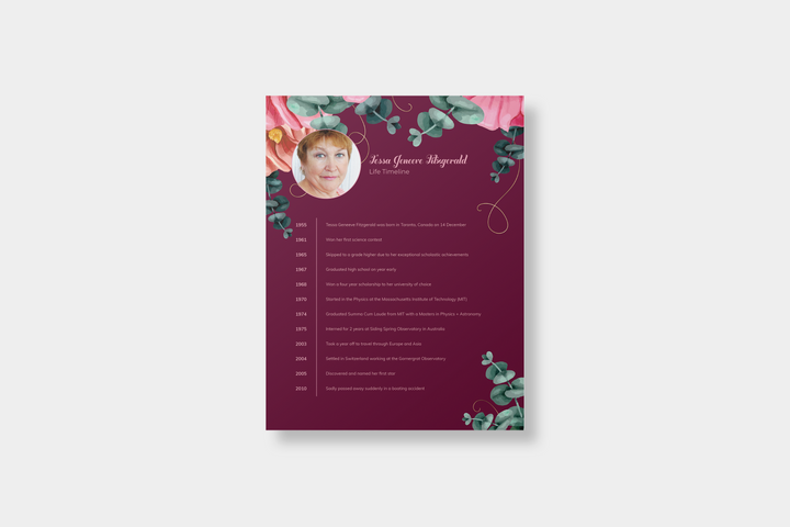 Red and Pink Floral Life Timeline Obituary Template