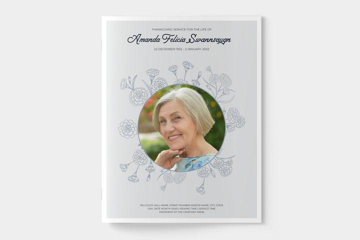 Floral Funeral Program Template 4-Page Large