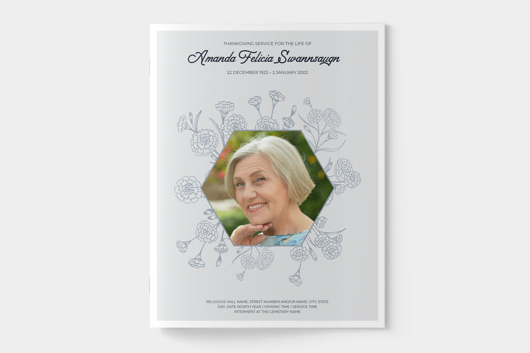 Floral Funeral Program Template 4-Page Large