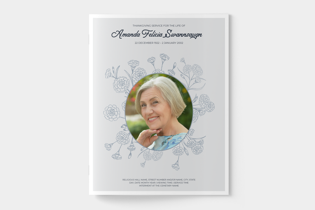 Floral Funeral Program Template 4-Page Large