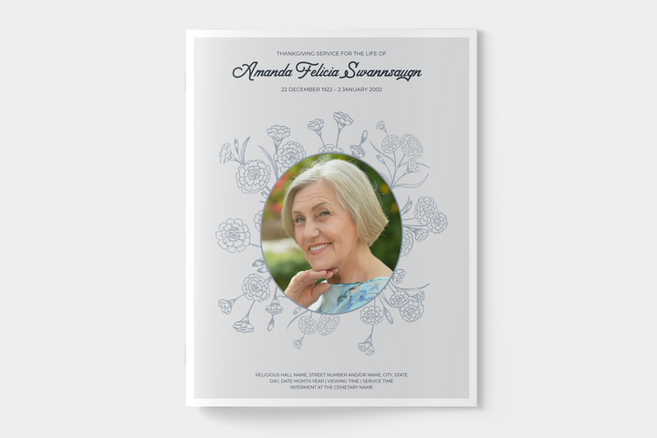 Floral Funeral Program Template 4-Page Large