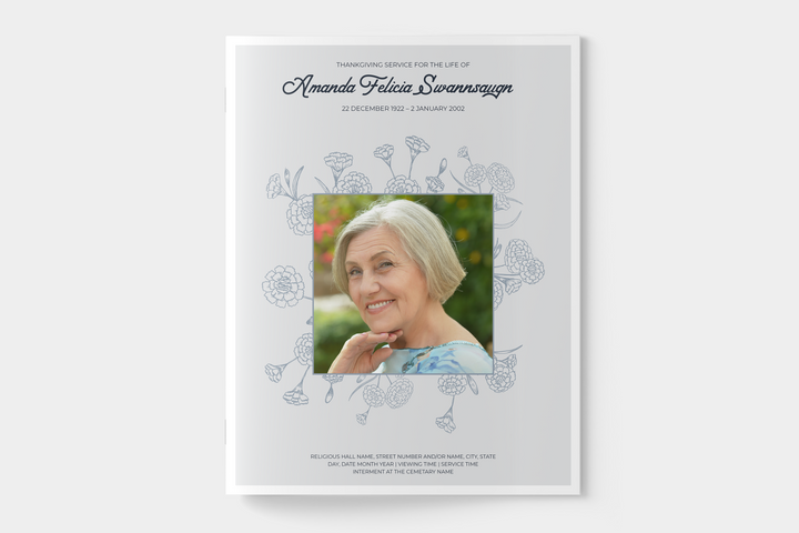 Floral Funeral Program Template 4-Page Large