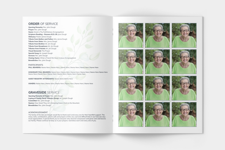 Greenery Funeral Program Template 4-Page Large
