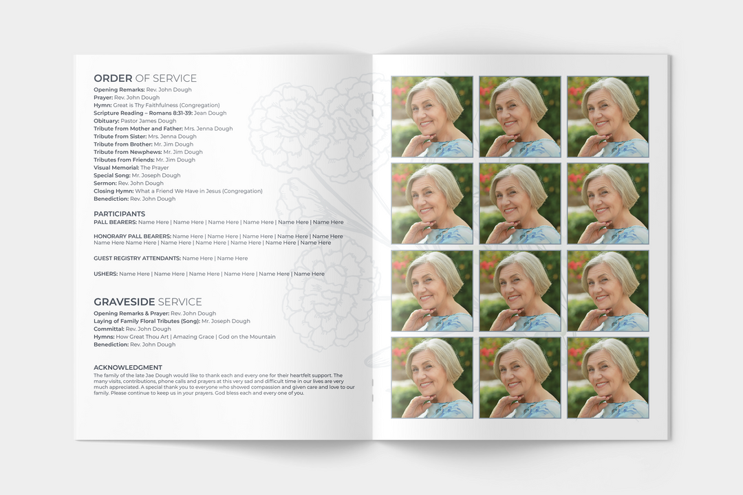 Floral Funeral Program Template 4-Page Large