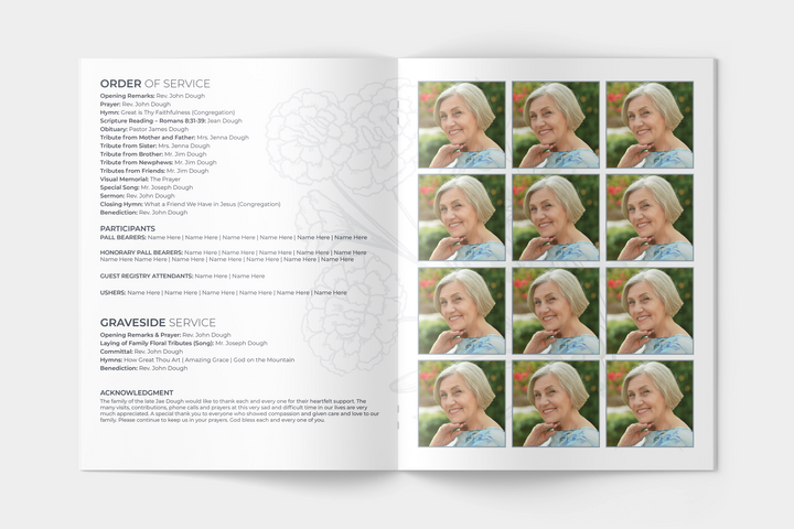 Floral Funeral Program Template 4-Page Large