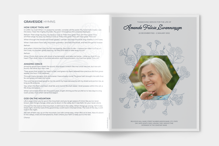 Floral Funeral Program Template 4-Page Large